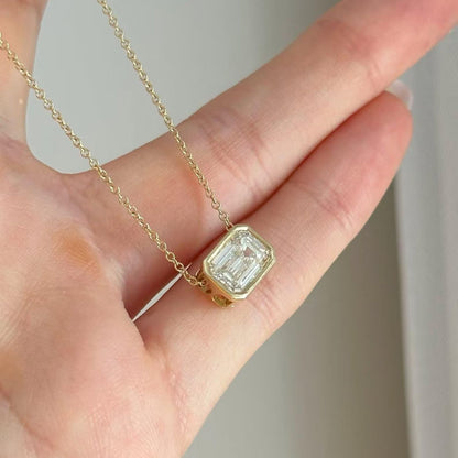 4.01 Ct Emerald Cut Diamond Necklace, Bezel Set Pendant Necklace, Solitaire Diamond Necklace