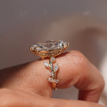 Floral Style 4.52 CT Marquise Cut Engagement Ring Leaf Vine Gold Band, Nature Inspired Marquise Solitaire Ring