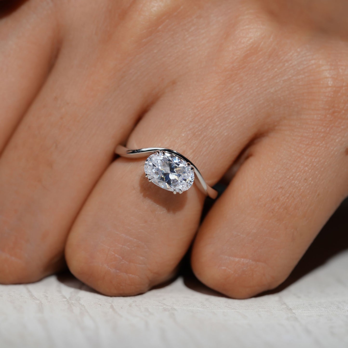 Pinky Finger Ring, East West Oval Diamond Ring 2.17 CT Double Prong Setting
