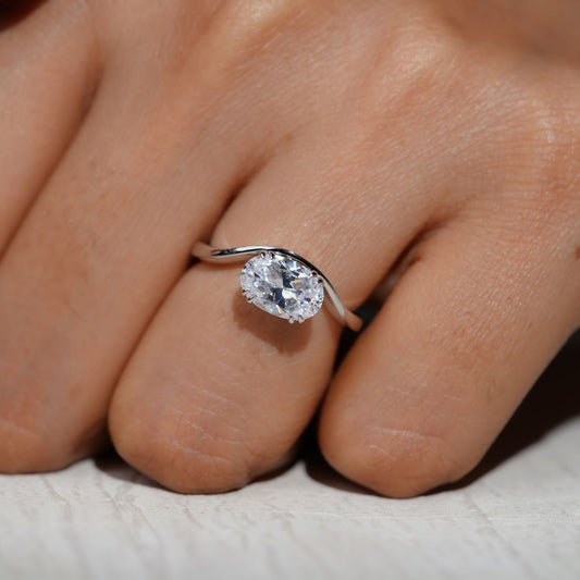 Pinky Finger Ring, East West Oval Diamond Ring 2.17 CT Double Prong Setting