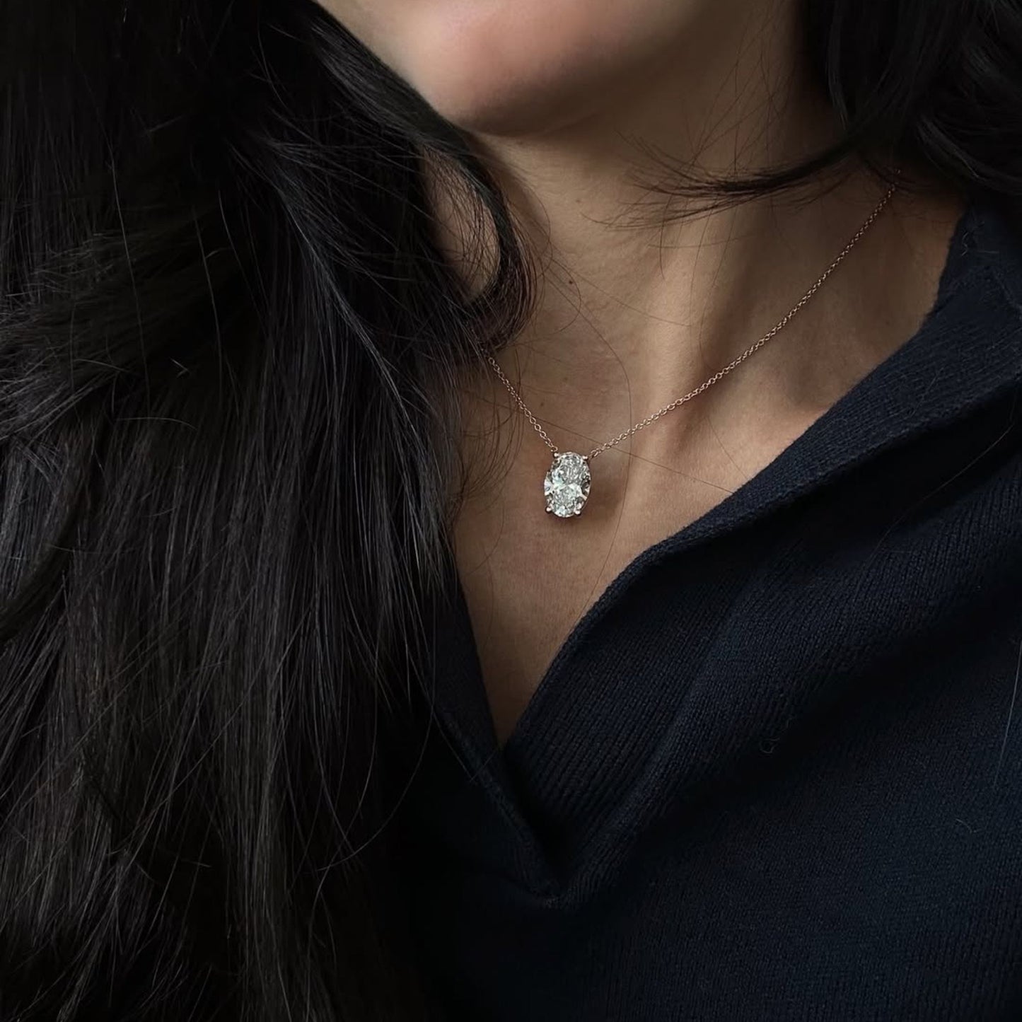 4.01 CT Oval Cut Pendant Necklace, Solitaire Diamond Necklace
