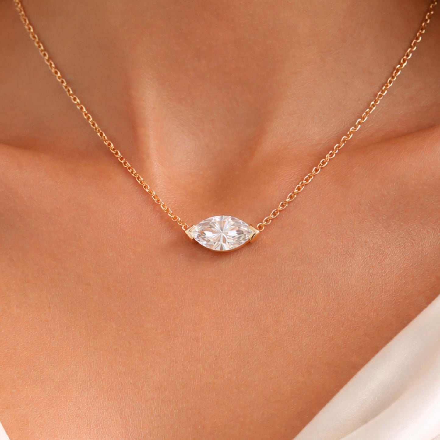 4.01 CT Marquise Cut Diamond Necklace, Solitaire Pendant Necklace
