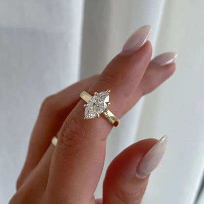 5.08 CT Marquise Cut Engagement Ring In Thick Band With Classic Six Prong Solitaire Wedding Ring For Women