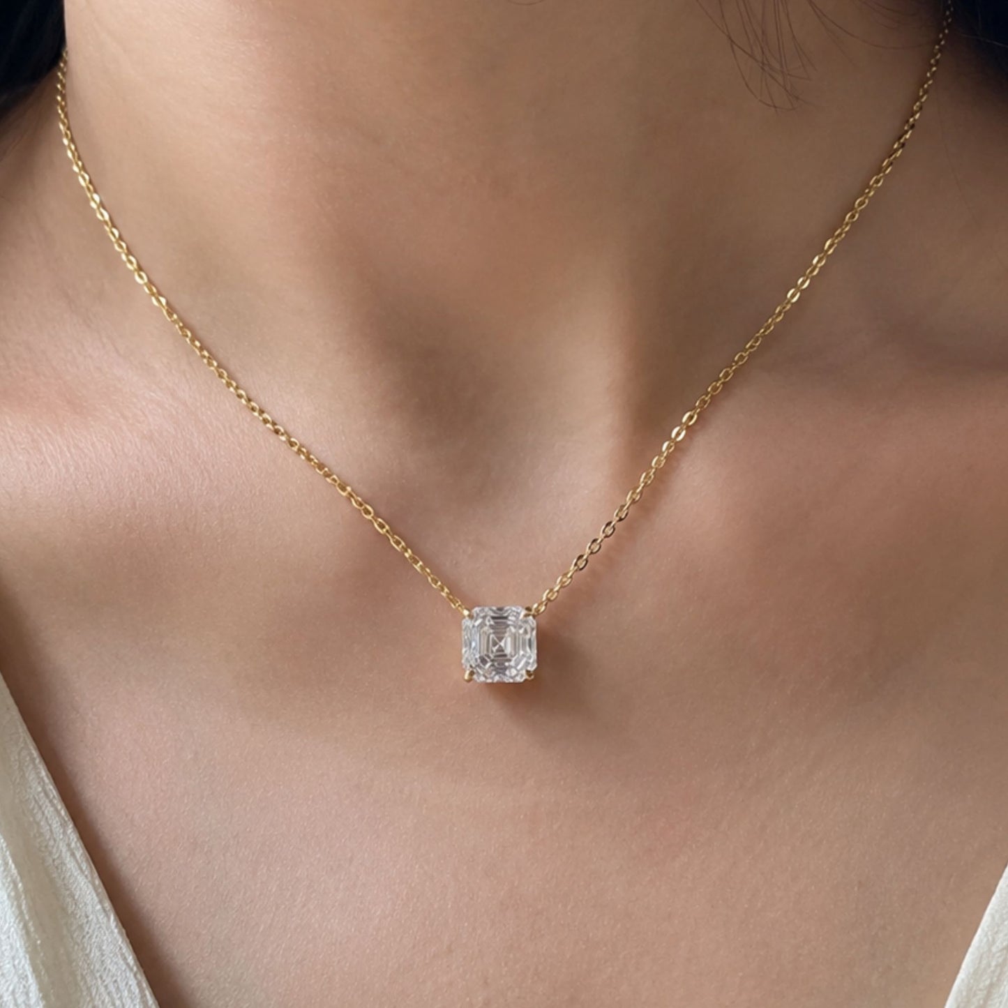4.01 CT Asscher Cut Necklace, Solitaire Pendant Necklace,