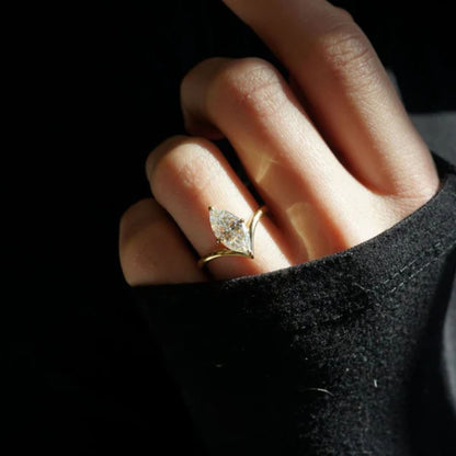 3.45 CT Marquise Cut Promise Ring Featuring With A Modern V-Shaped Band Design Statement Ring For Her