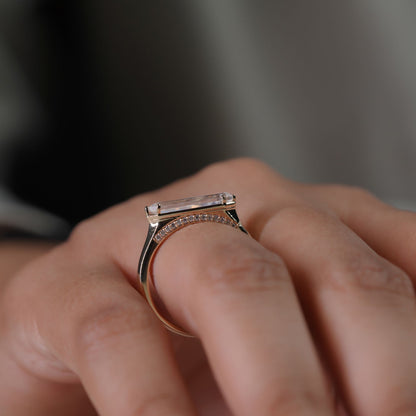 East to West Shield 2.12CT Baguette  Ring Unique Geometric Step Cut Statement Ring