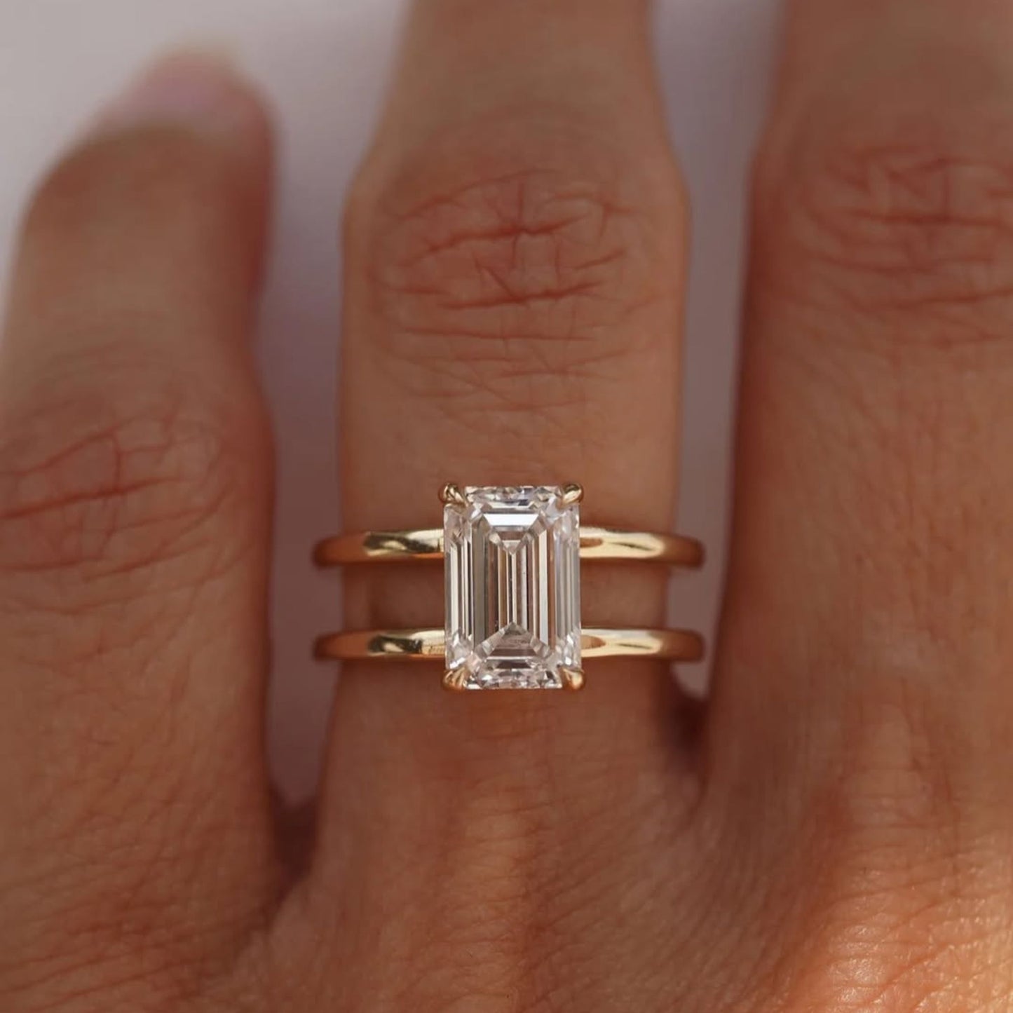 3 CT Emerald Cut Anniversary Ring, Minimalist Solitaire Ring, Dainty Solid Gold Wedding Ring for Her