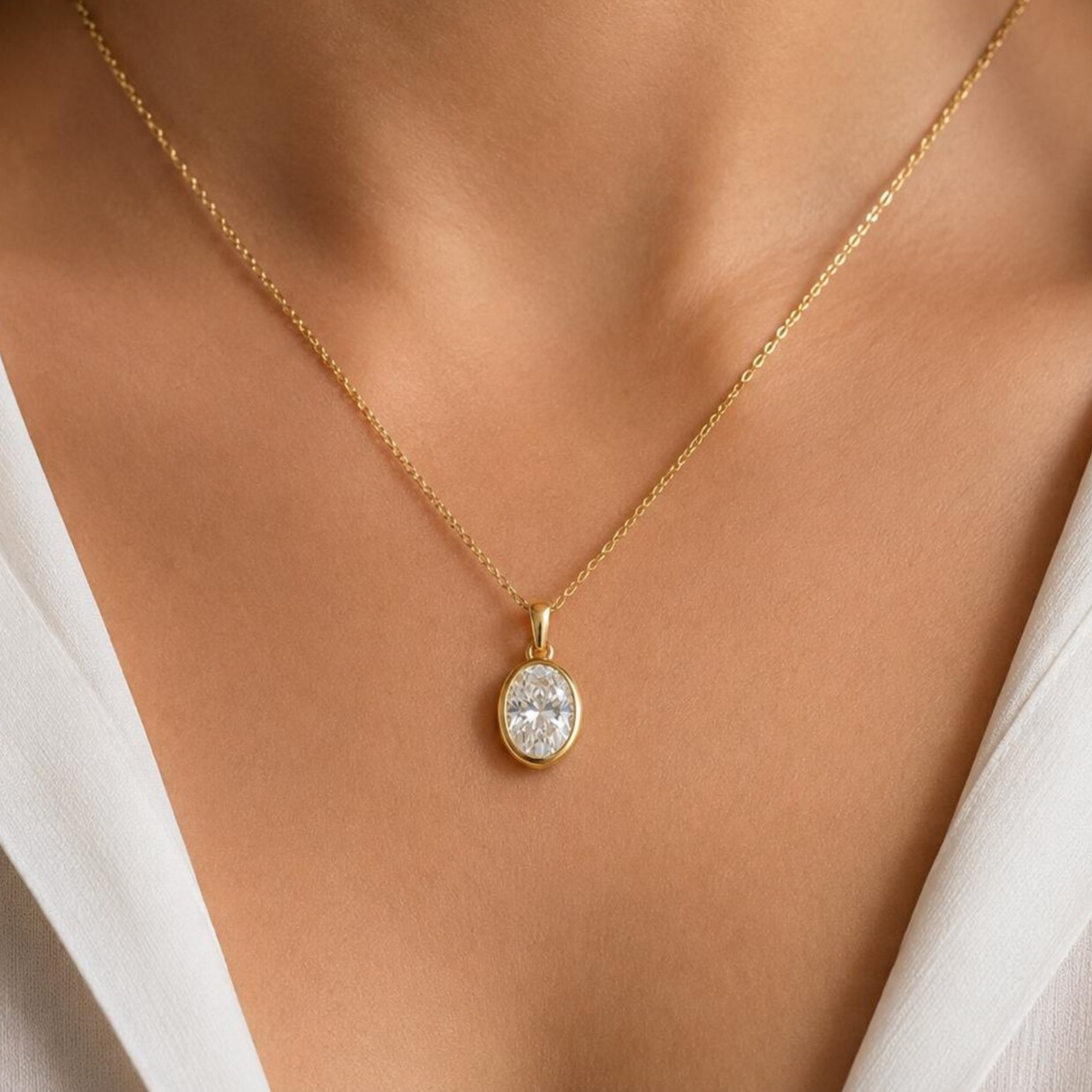 Oval Cut Bezel Pendant Necklace