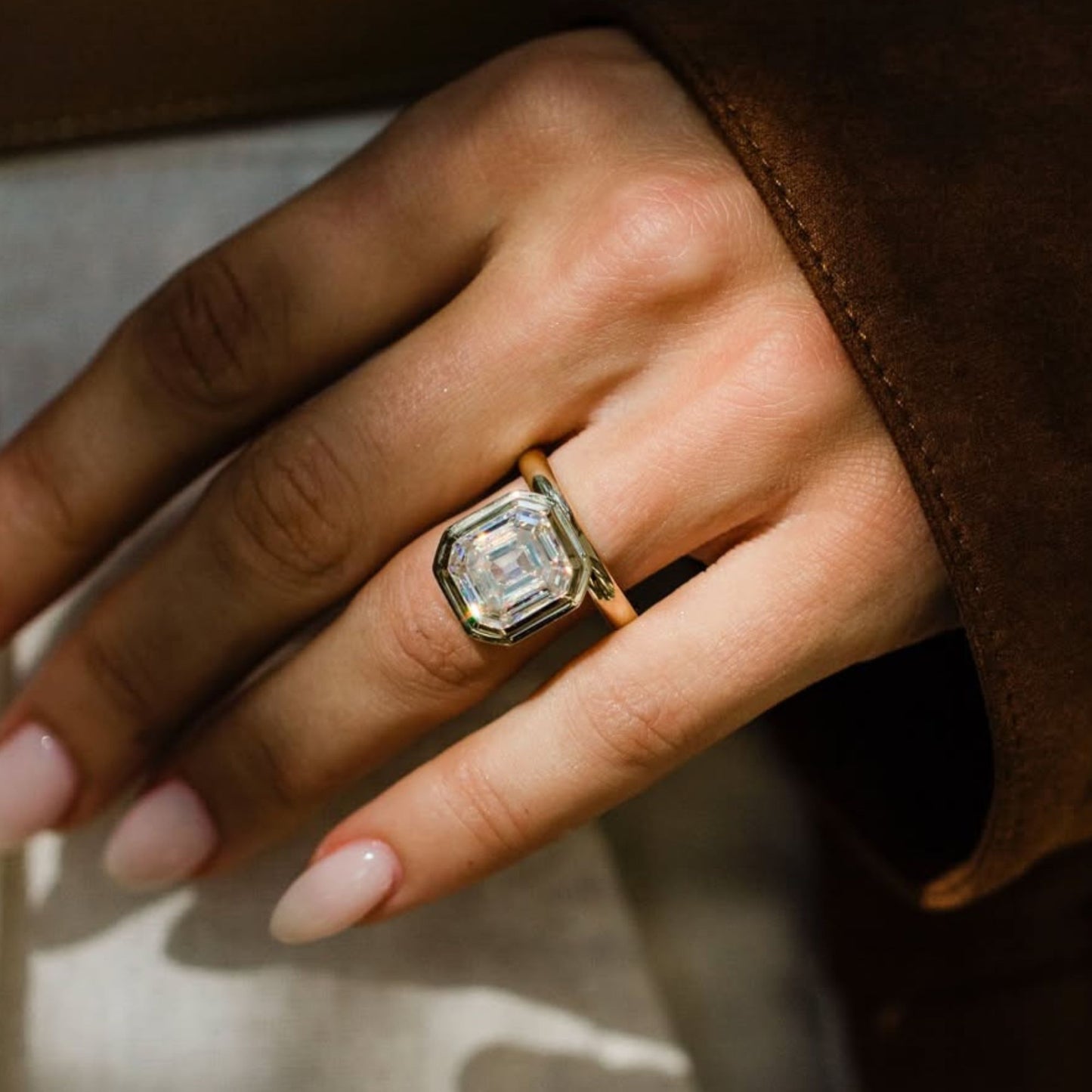 Asscher Cut Engagement Ring, Bezel Set Solitaire Ring, Minimalist Wedding Ring, Gift For Her