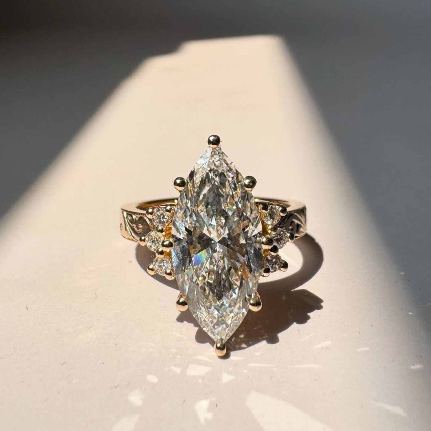3 CT Marquise Diamond Engagement Ring , Dainty Gold Cluster Ring , Gift For Her