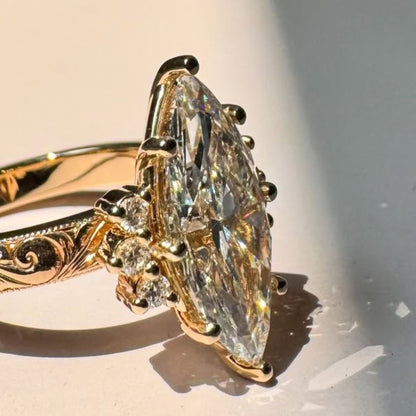 3 CT Marquise Diamond Engagement Ring , Dainty Gold Cluster Ring , Gift For Her