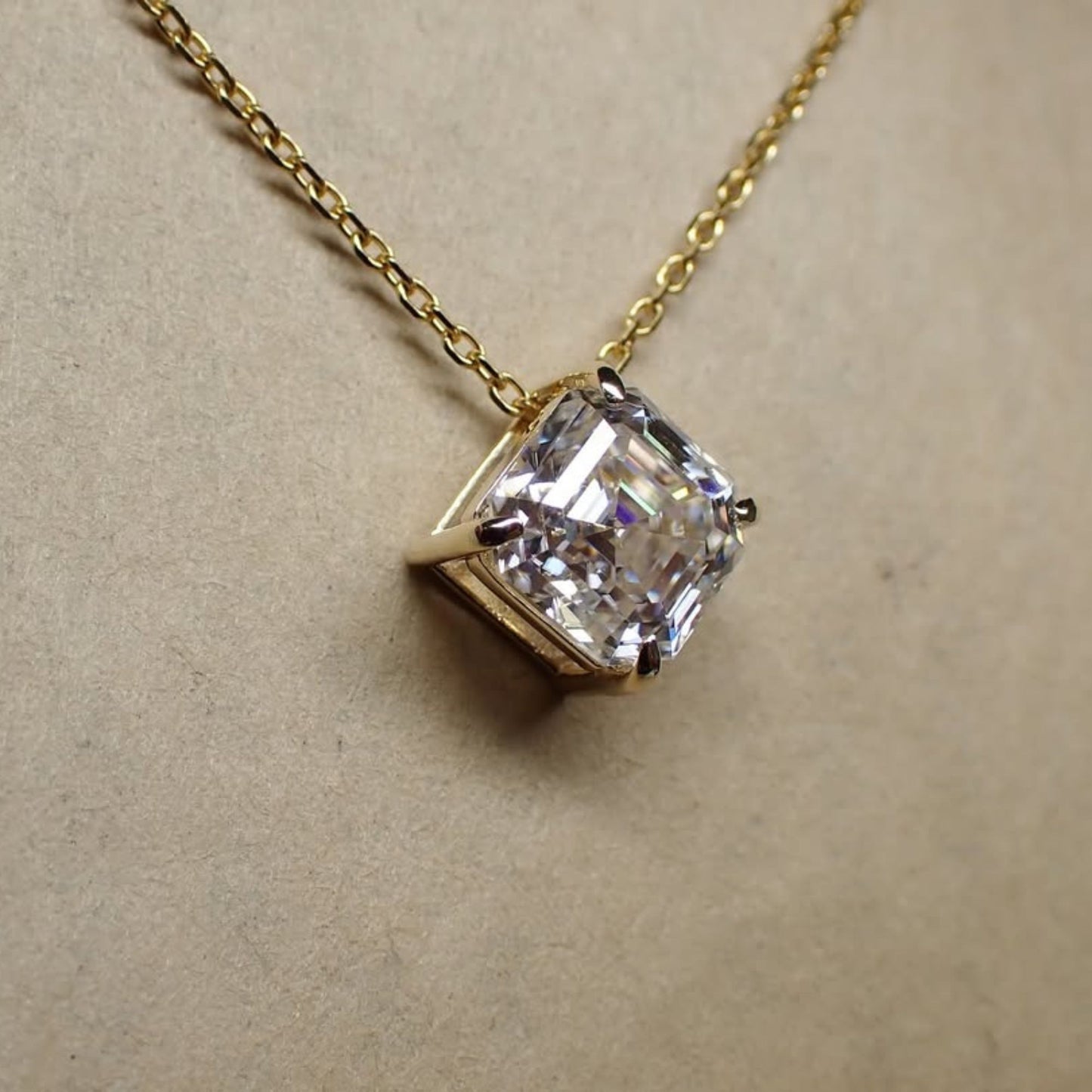 4.01 CT Asscher Cut Necklace, Solitaire Pendant Necklace,