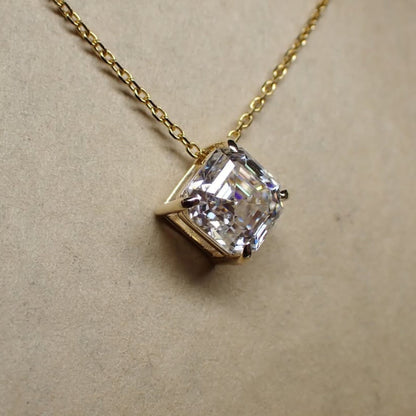 4.01 CT Asscher Cut Necklace, Solitaire Pendant Necklace,