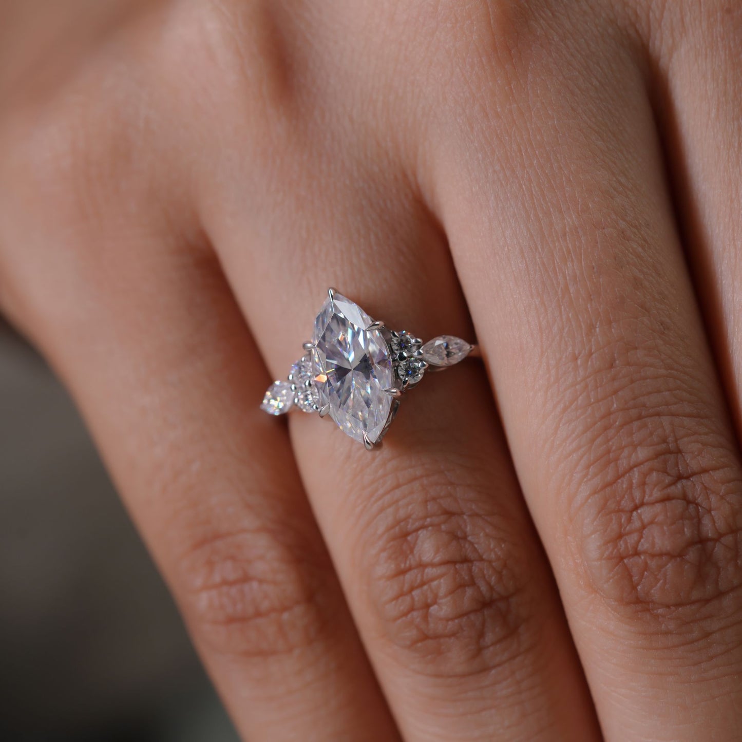 3.53 Ct Marquise Cut Engagement Ring, Marquise & Round Side Stone Ring, Wedding Ring For Women