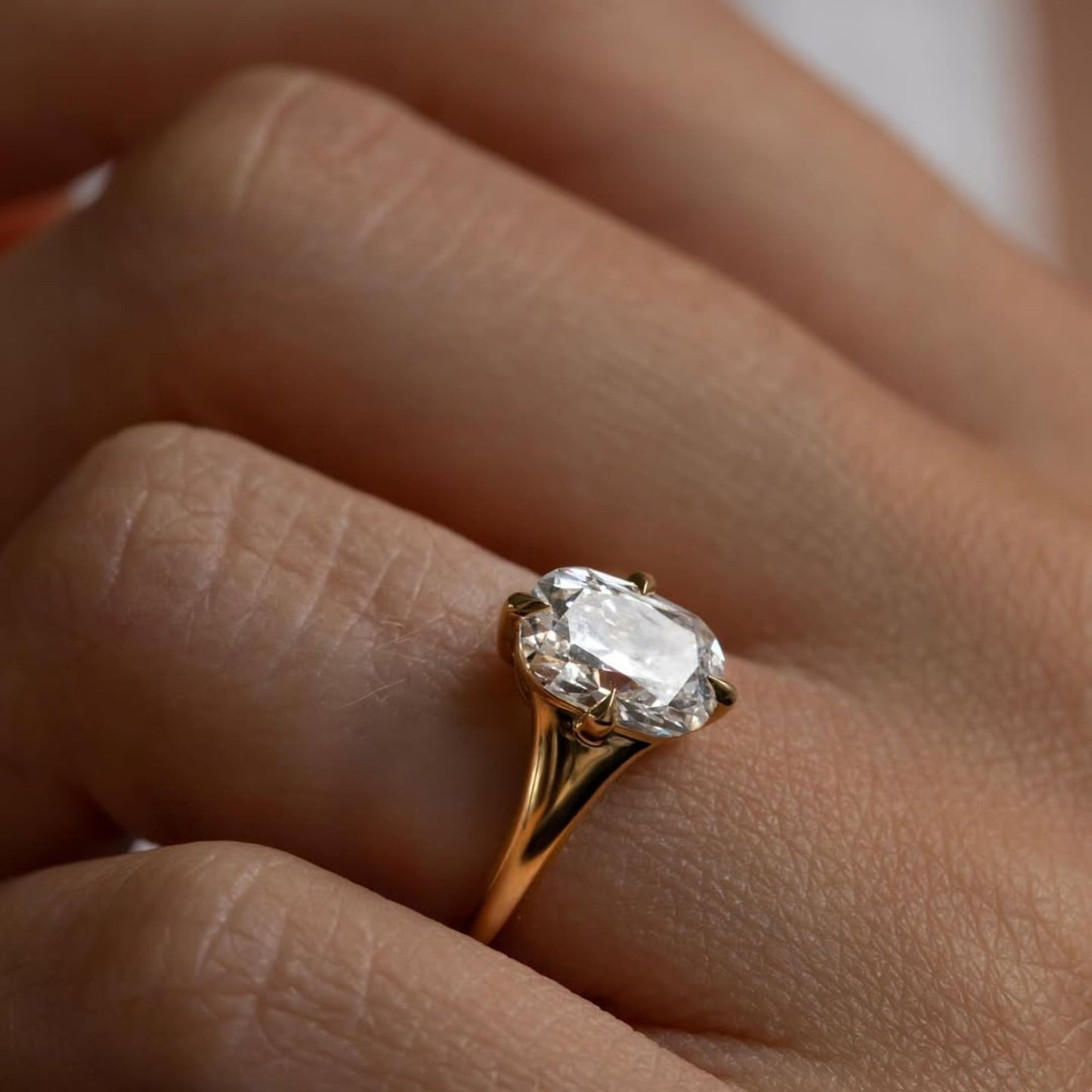 Elongated Cushion Cut Engagement Ring, Thick Band With Classic Four Prong Solitaire Wedding Ring For Women