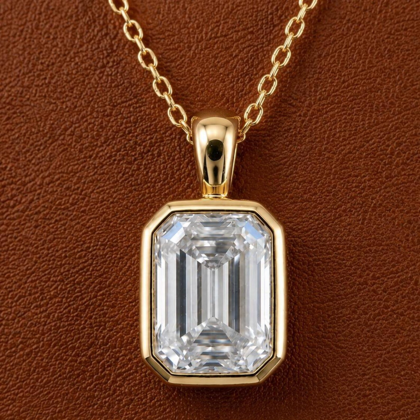Emerald Cut Bezel Pendant Necklace