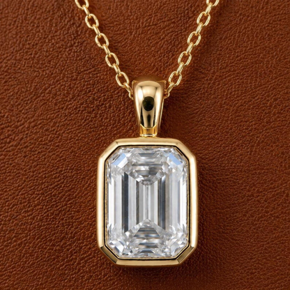 Emerald Cut Bezel Pendant Necklace