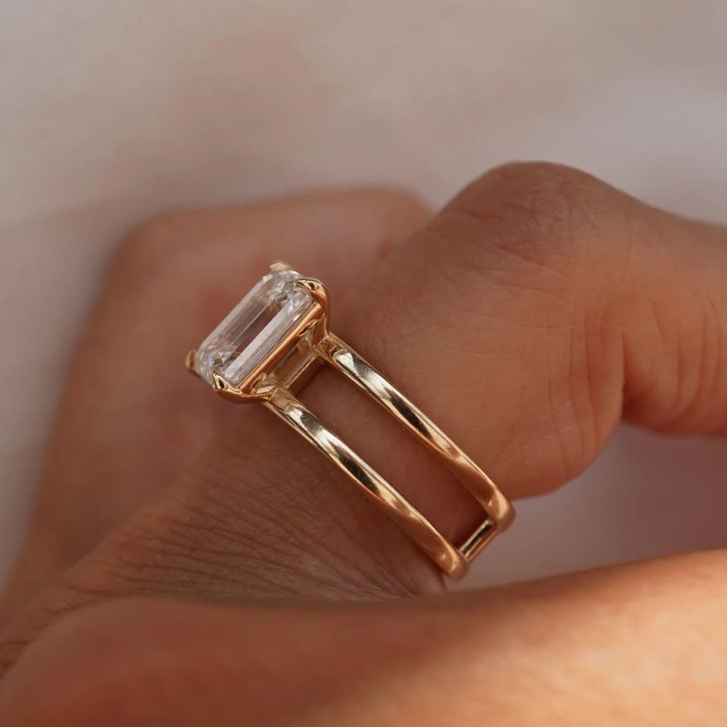 3 CT Emerald Cut Anniversary Ring, Minimalist Solitaire Ring, Dainty Solid Gold Wedding Ring for Her