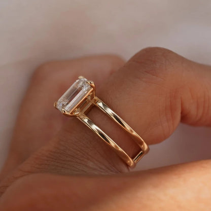 3 CT Emerald Cut Anniversary Ring, Minimalist Solitaire Ring, Dainty Solid Gold Wedding Ring for Her