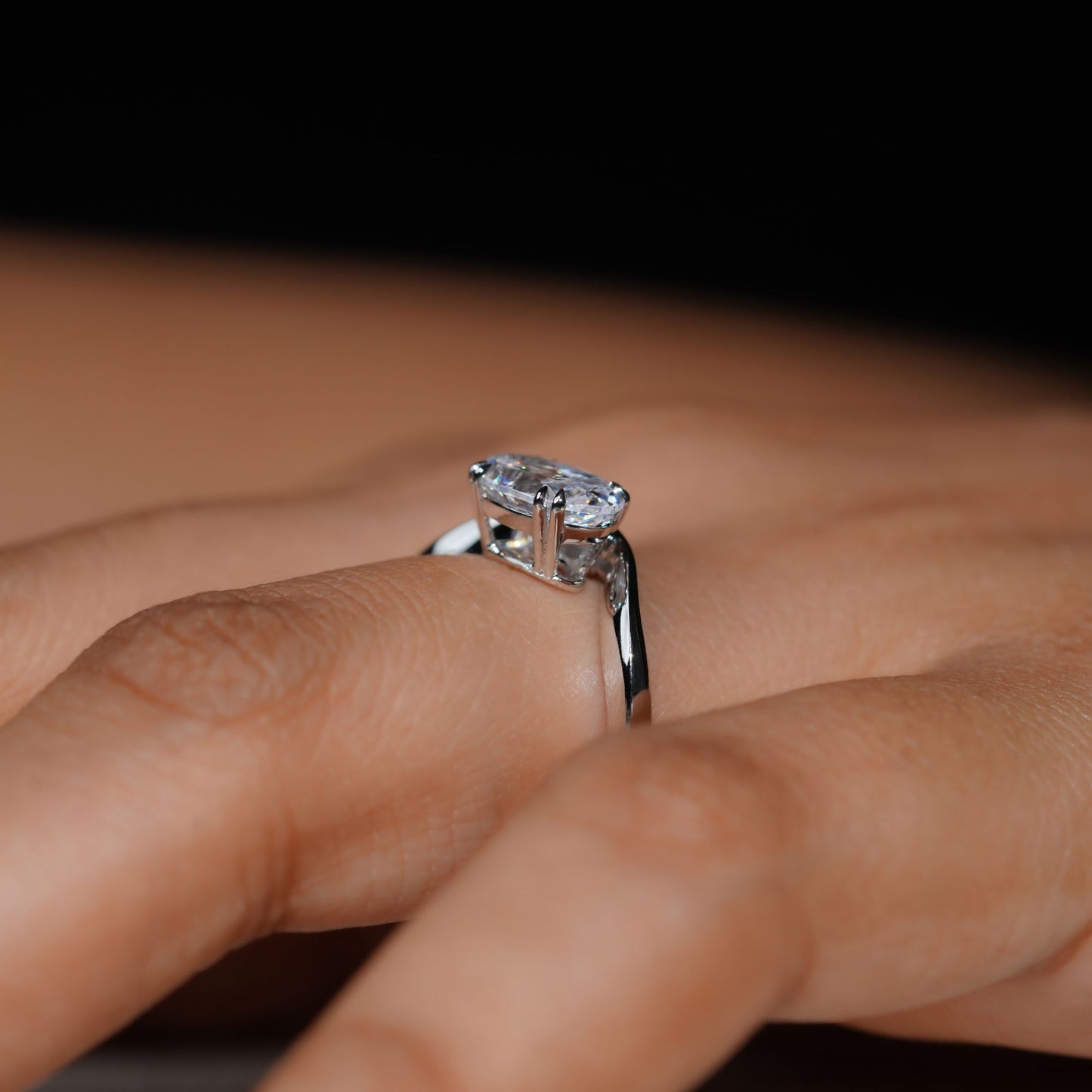 Pinky Finger Ring, East West Oval Diamond Ring 2.17 CT Double Prong Setting
