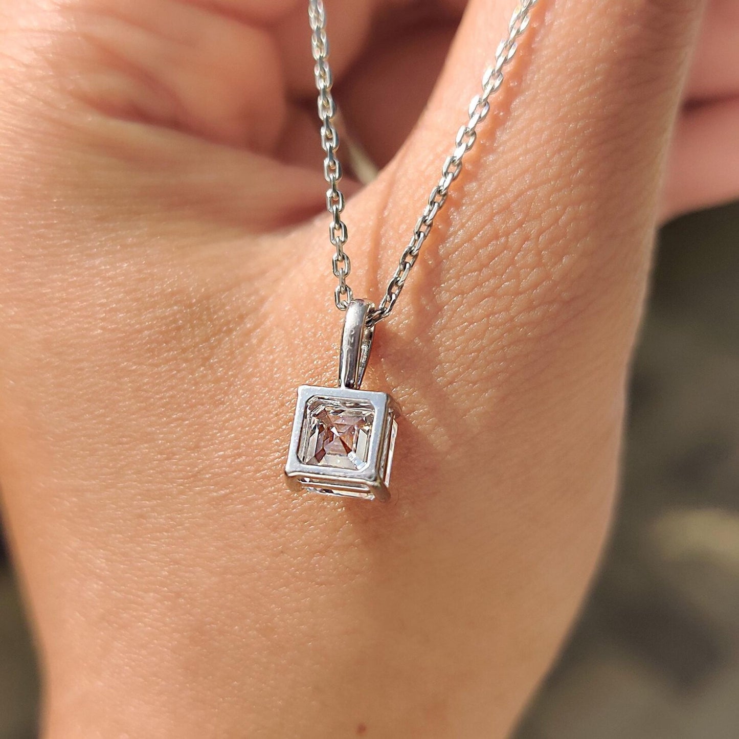 4.01 CT Asscher Cut Pendant Necklace, Solitaire Diamond Necklace, Minimalist Pendant, 925 Silver Gift for Her