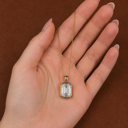 Emerald Cut Bezel Pendant Necklace