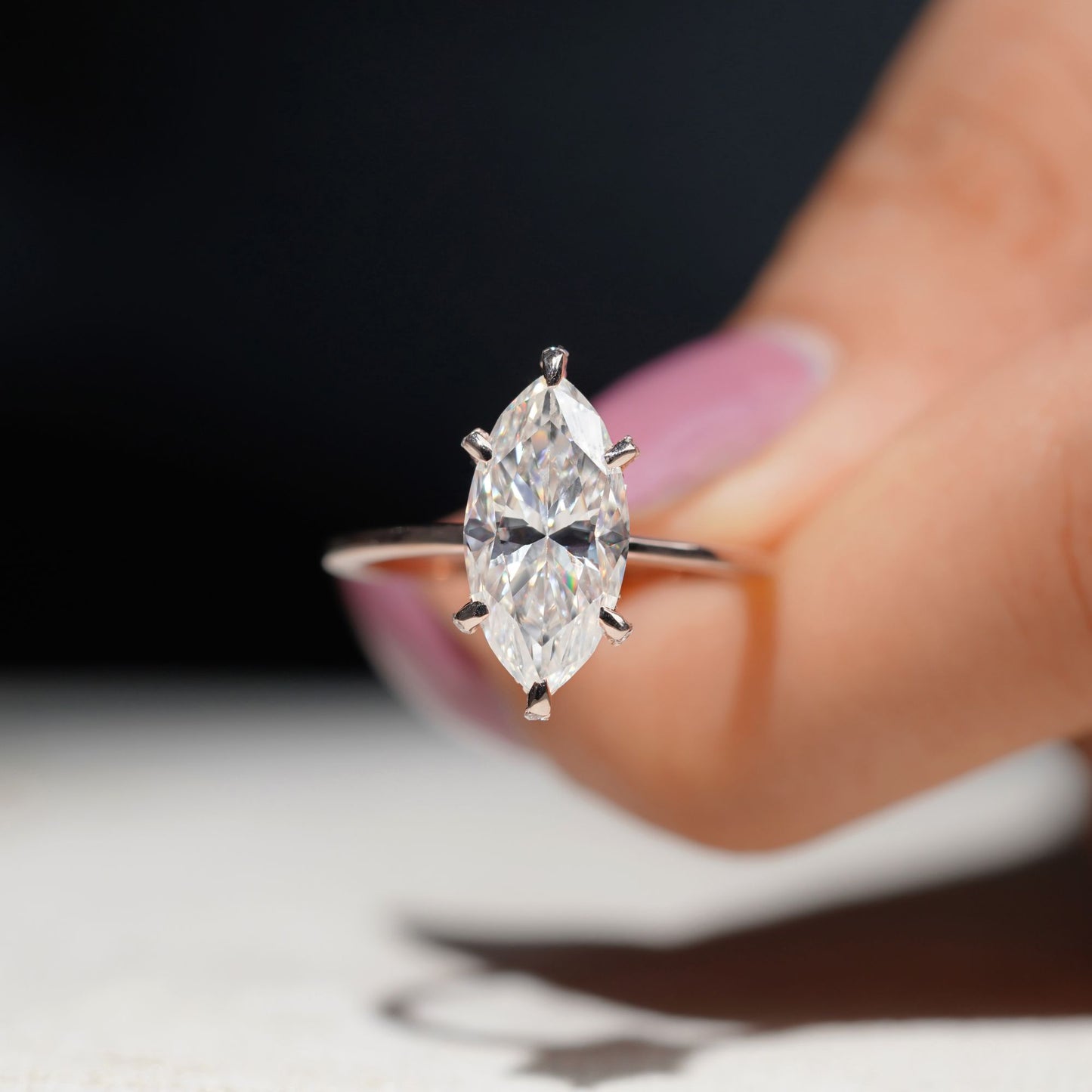 3.18 CT Marquise Cut Hidden Halo Engagement Ring Six Prong Solitaire Wedding Ring