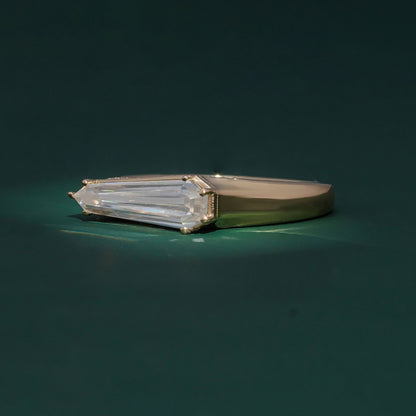 East to West Shield 2.12CT Baguette  Ring Unique Geometric Step Cut Statement Ring