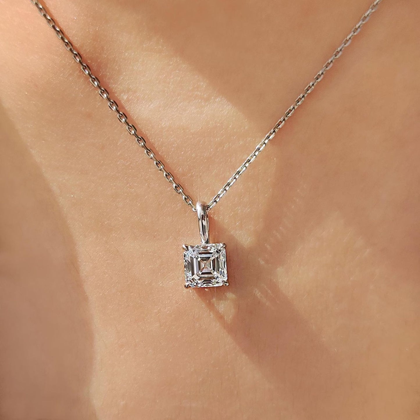 4.01 CT Asscher Cut Pendant Necklace, Solitaire Diamond Necklace, Minimalist Pendant, 925 Silver Gift for Her
