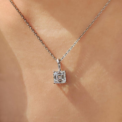 4.01 CT Asscher Cut Pendant Necklace, Solitaire Diamond Necklace, Minimalist Pendant, 925 Silver Gift for Her
