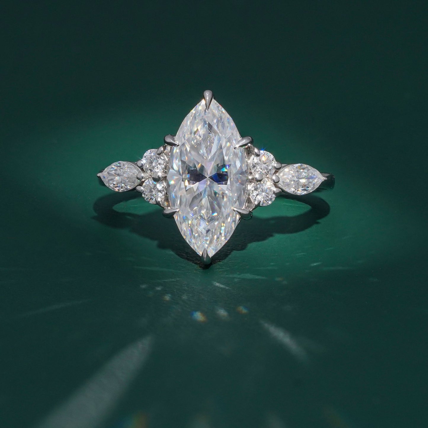 3.53 Ct Marquise Cut Engagement Ring, Marquise & Round Side Stone Ring, Wedding Ring For Women