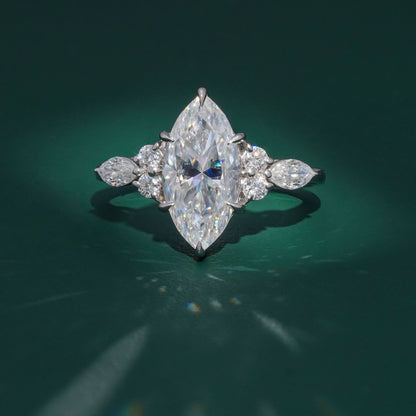 3.53 Ct Marquise Cut Engagement Ring, Marquise & Round Side Stone Ring, Wedding Ring For Women