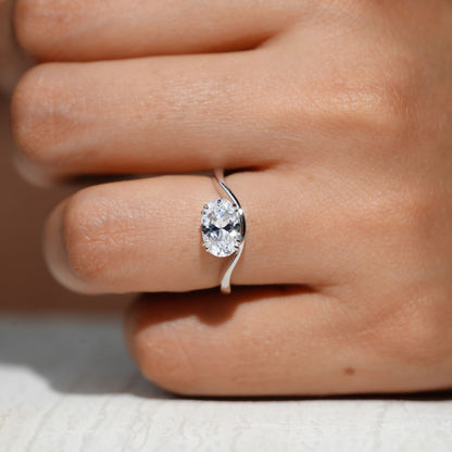 Pinky Finger Ring, East West Oval Diamond Ring 2.17 CT Double Prong Setting