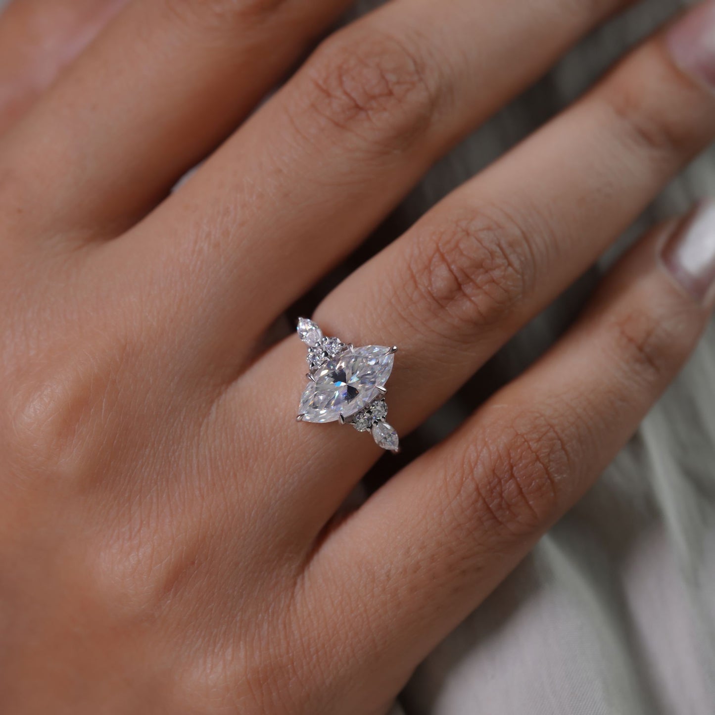 3.53 Ct Marquise Cut Engagement Ring, Marquise & Round Side Stone Ring, Wedding Ring For Women
