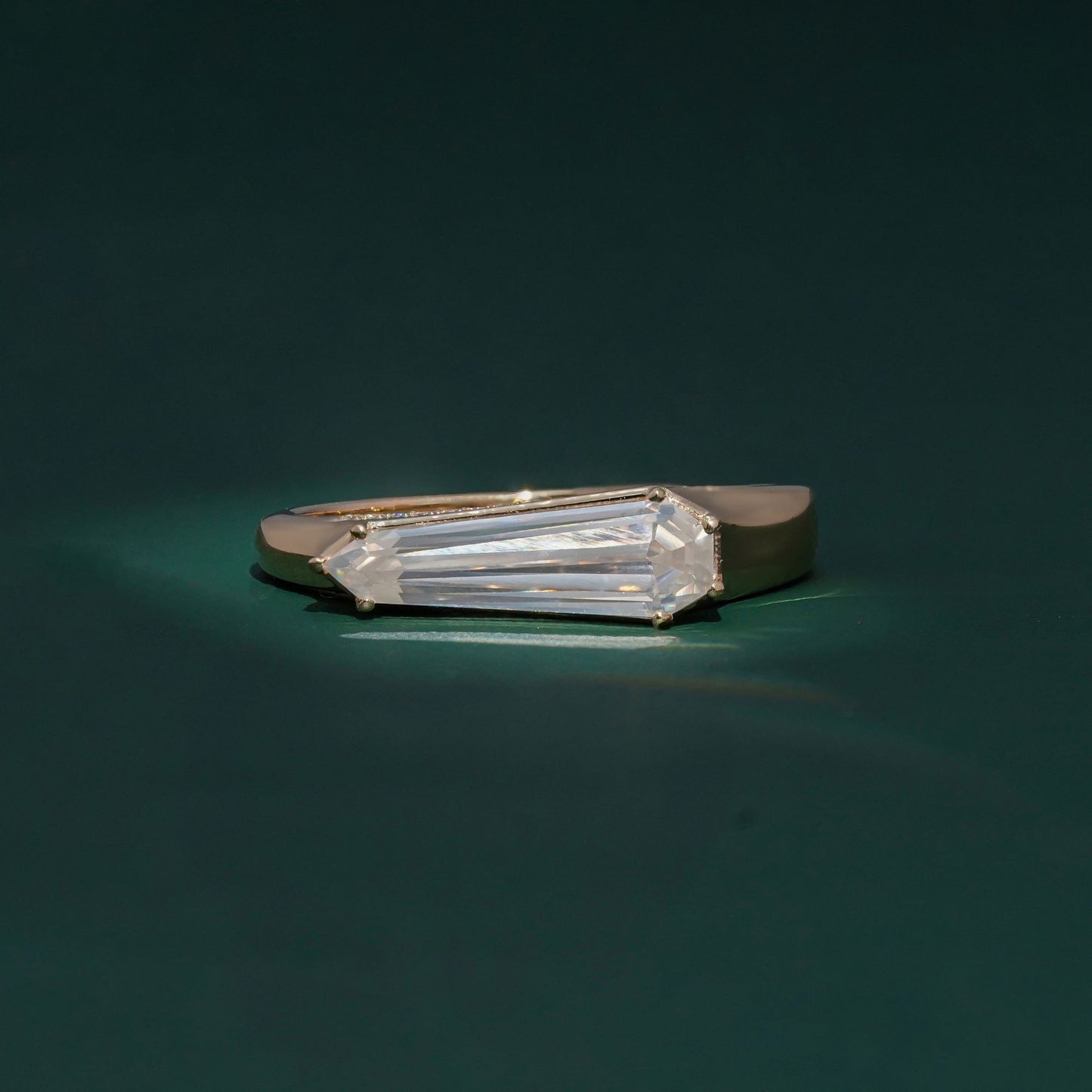 East to West Shield 2.12CT Baguette  Ring Unique Geometric Step Cut Statement Ring