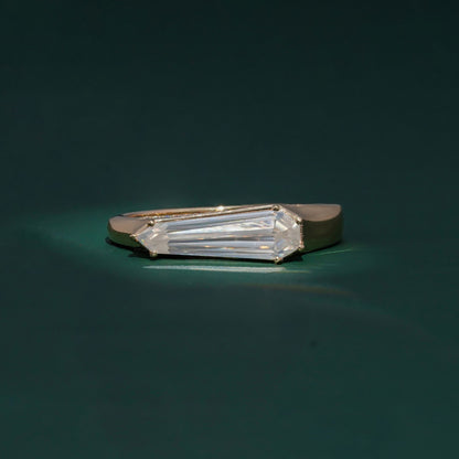East to West Shield 2.12CT Baguette  Ring Unique Geometric Step Cut Statement Ring