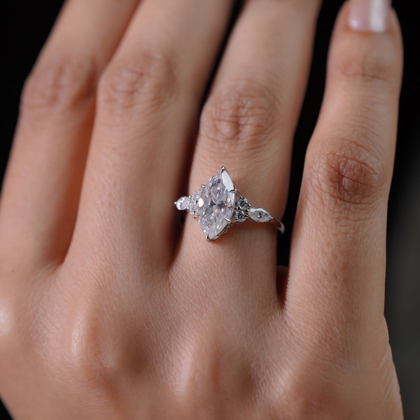 3.53 Ct Marquise Cut Engagement Ring, Marquise & Round Side Stone Ring, Wedding Ring For Women