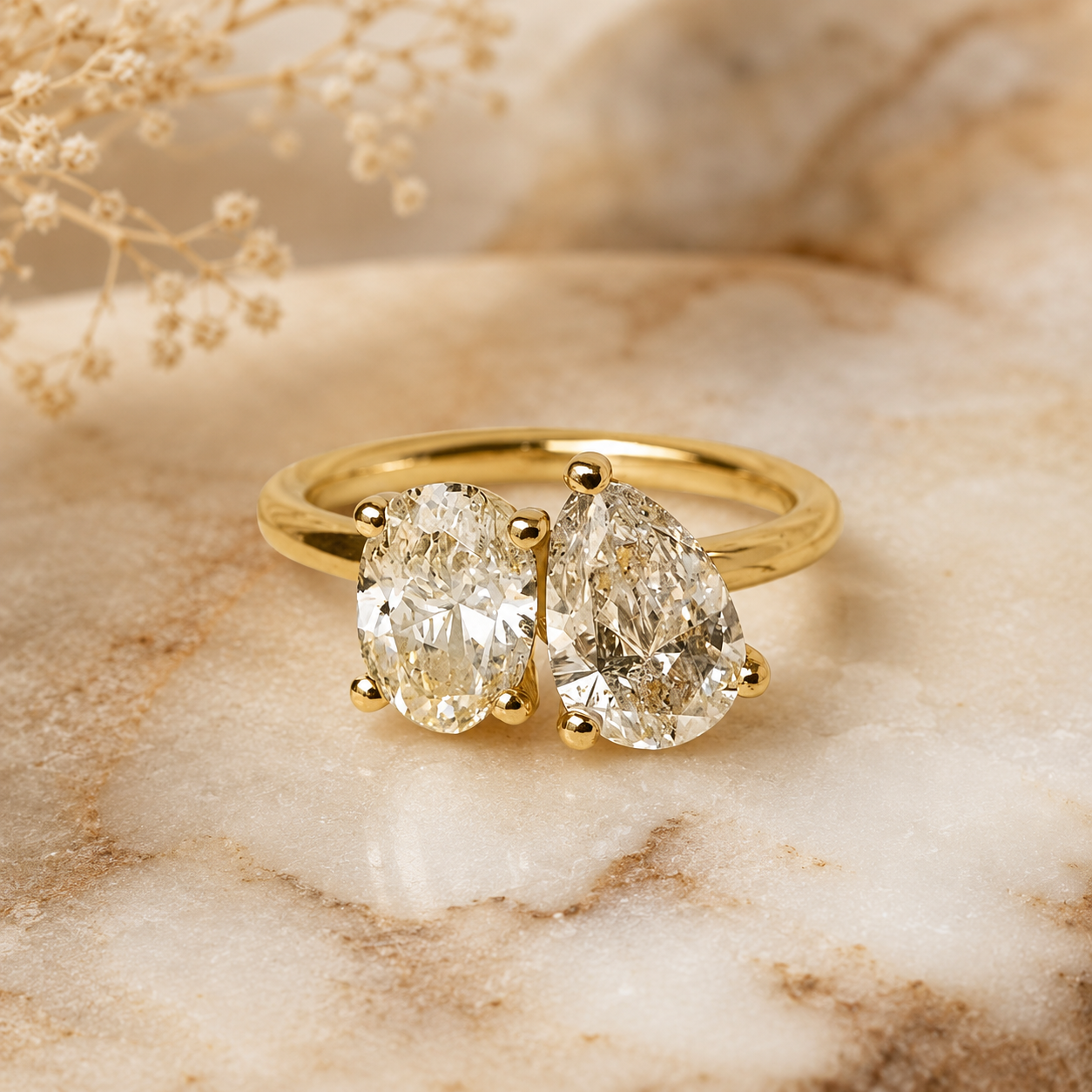 3.32 CTW Oval & Pear Toi Et Moi Ring, Two Stone Engagement Ring