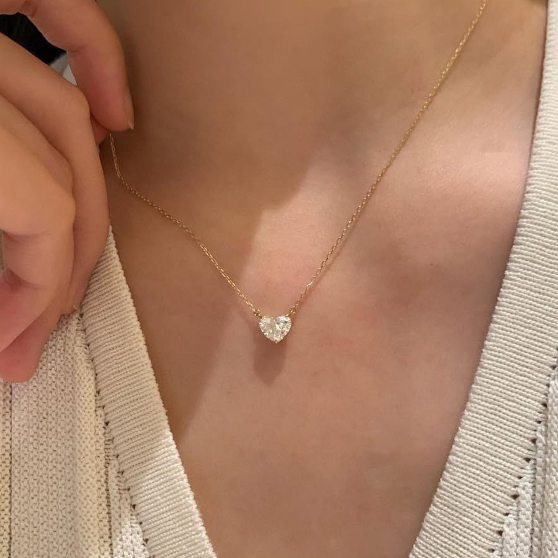 Gold Heart Necklace with Heart Cut Diamond Pendant