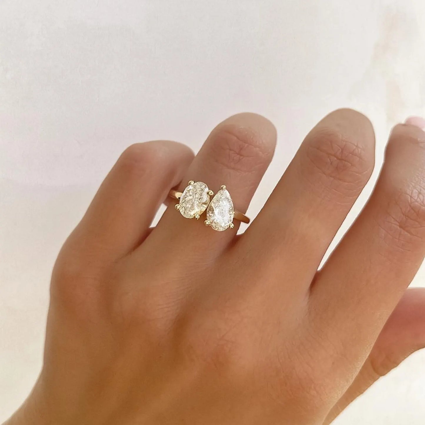 3.32 CTW Oval & Pear Toi Et Moi Ring, Two Stone Engagement Ring