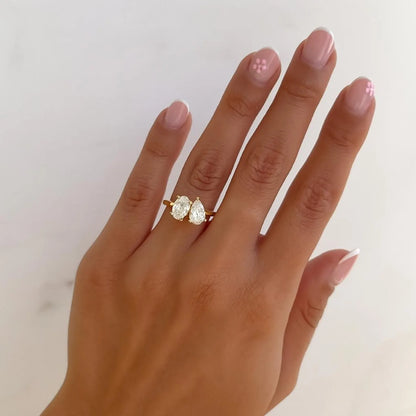 3.32 CTW Oval & Pear Toi Et Moi Ring, Two Stone Engagement Ring