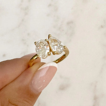 3.32 CTW Oval & Pear Toi Et Moi Ring, Two Stone Engagement Ring