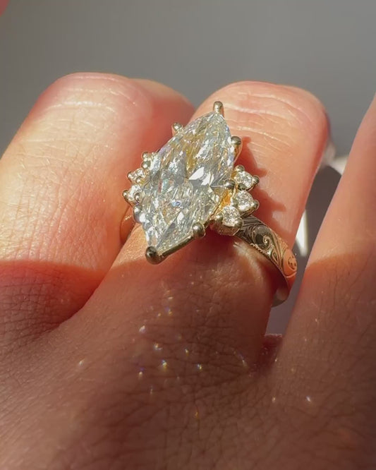 3 CT Marquise Diamond Engagement Ring , Dainty Gold Cluster Ring , Gift For Her