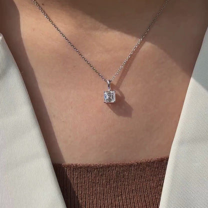 4.01 CT Asscher Cut Pendant Necklace, Solitaire Diamond Necklace, Minimalist Pendant, 925 Silver Gift for Her